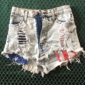 Distressed High-Waisted American Flag Jean Shorts